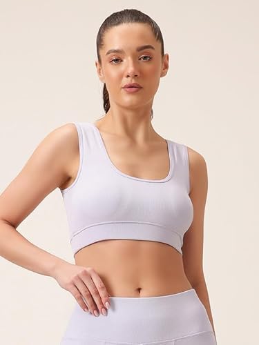 Clovia Women’s Medium-Impact Ribbed Sports Bra – Removable Cups, Supportive & Stylish